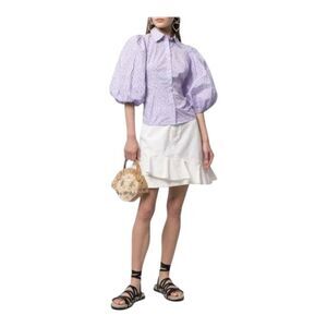 byTiMo Ditsy Floral Puff Sleeve Poplin Blouse Lilac Lavender Purple Romantic